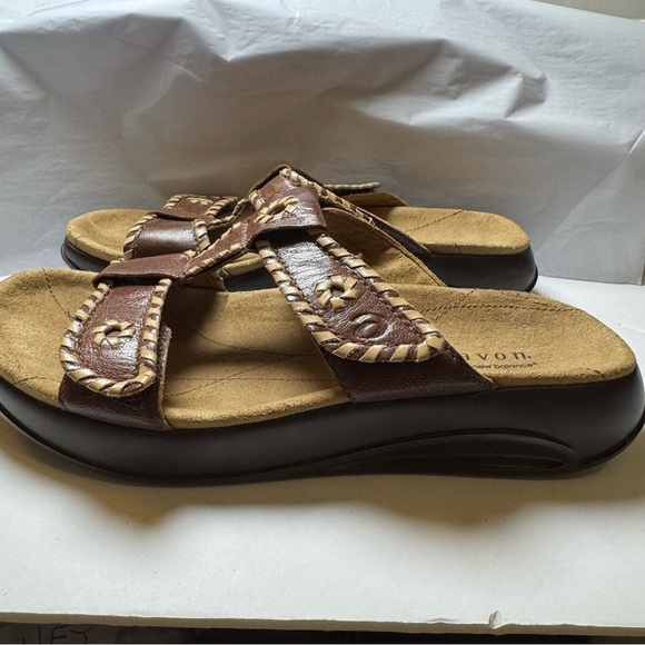 Aragon Comfort Engineering By New Balance Brown Leather Slip On Sandals - Picture 5 of 10